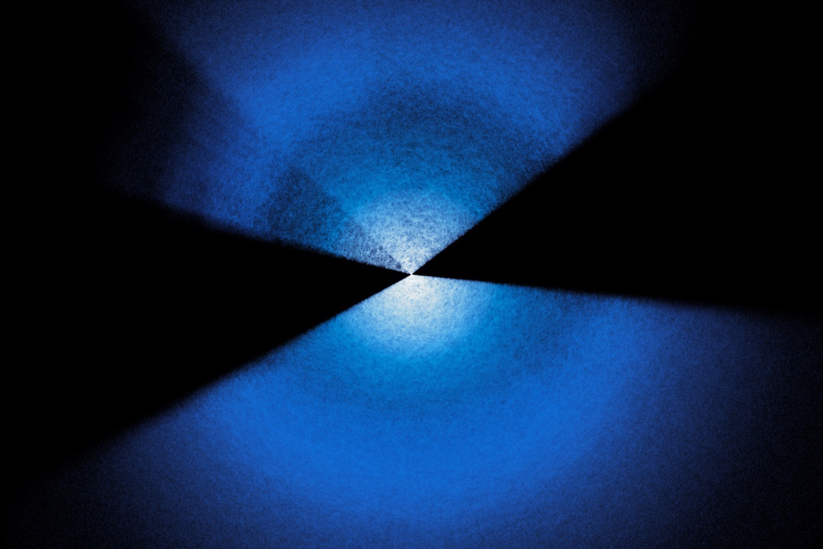 DESI's five-year 3D map of the universe: two blue wedges of millions of galaxies fanning out from Earth at the center, separated by a dark band where the Milky Way blocks the view