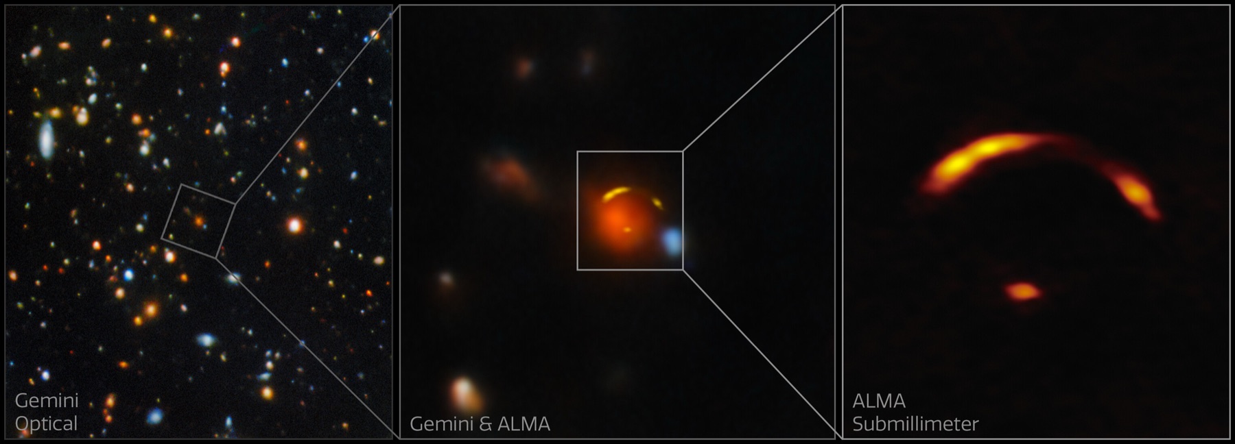 Composite Gemini North and ALMA image of the gravitationally lensed galaxy nicknamed Shadow Blaster