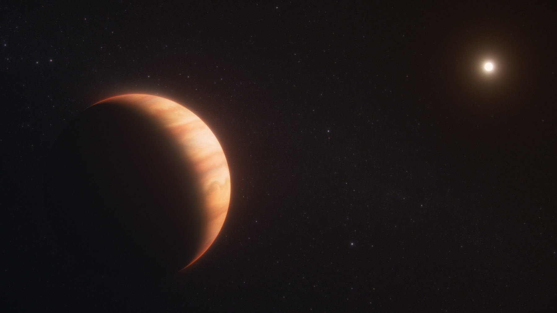 Artist's concept of the giant exoplanet WD 1856 b orbiting a much smaller white dwarf star