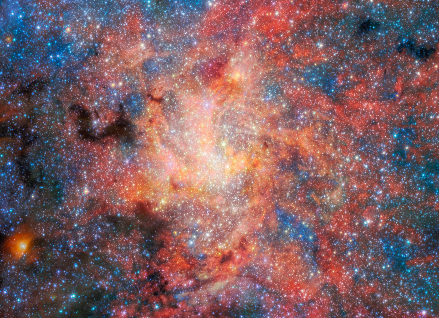 Webb NIRCam and MIRI image of the field around the evolved star IRS 3 near the Milky Way's center