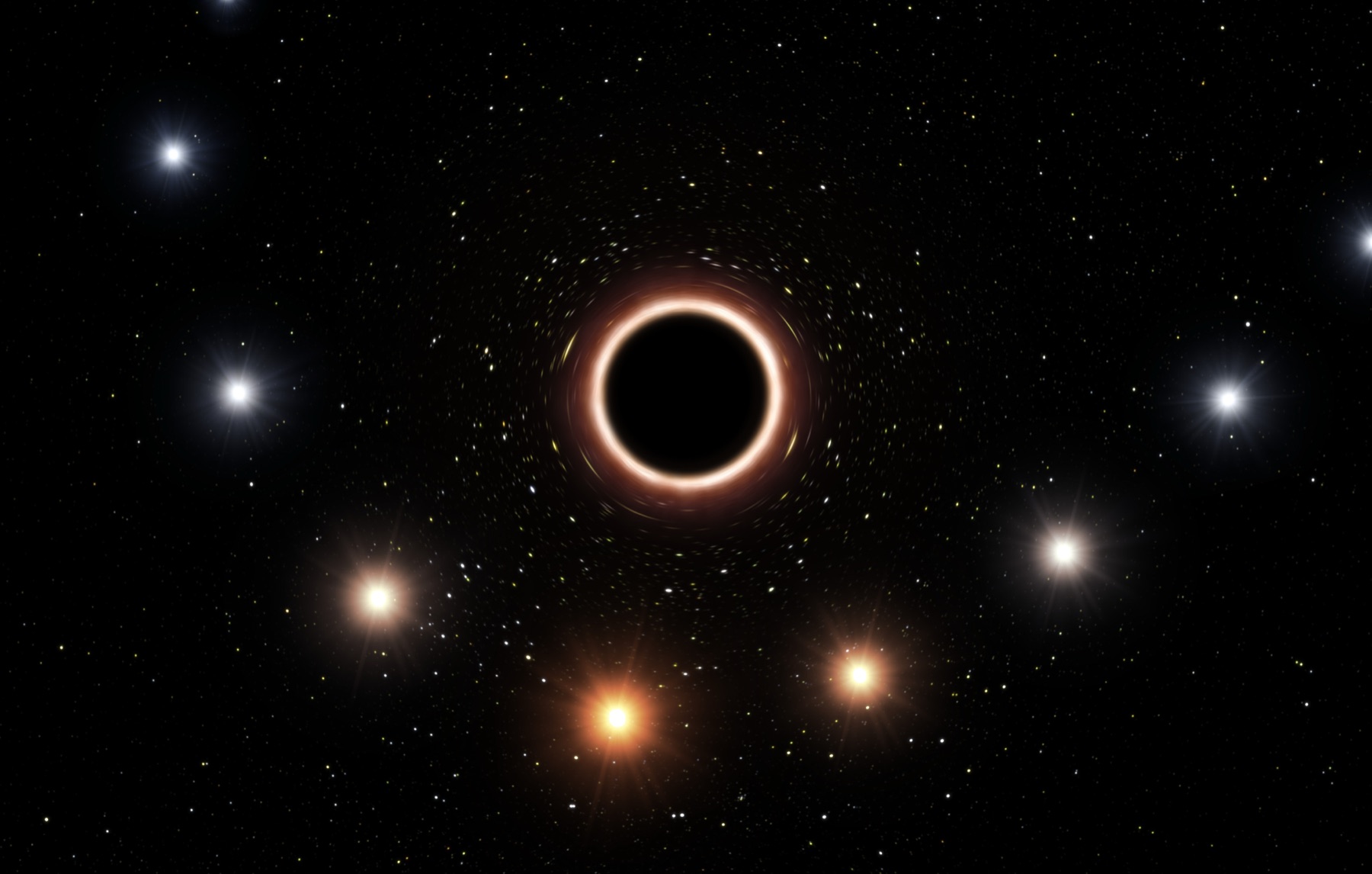 Artist impression of the star S2 and other stars around the supermassive black hole at the centre of the Milky Way
