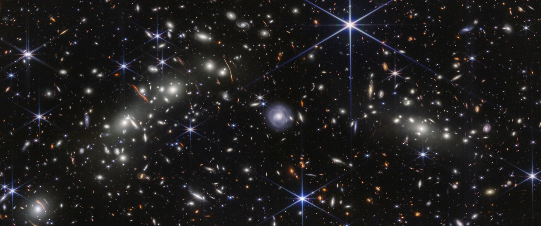 The Bullet Cluster seen by the James Webb Space Telescope, two merging galaxy clusters surrounded by thousands of background galaxies